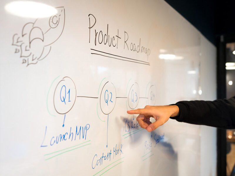 Photo of someone pointing to a whiteboard